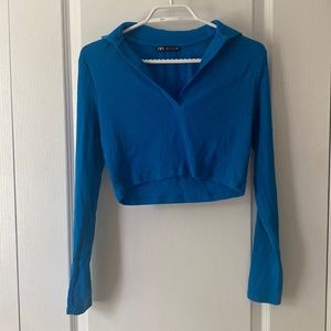 Zara collared long sleeve crop top